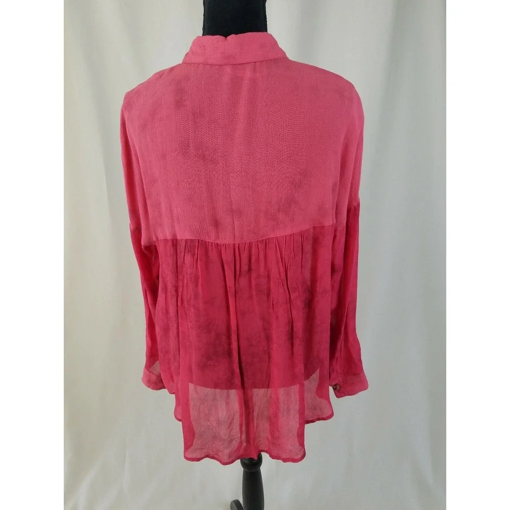 Free People women SP sheer blouse long sleeve‎ button front tie dye grungecore
